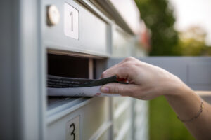 person opening mailbox to gather direct mail from inside.